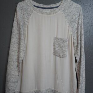 Lou & Grey Womens Grey White Long Sleeve Sheer Pocket Sweat Shirt Size Medium